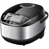 Midea Reiskocher, Multikocher mit 11 Programme, Rice Cooker 5 L für 2-10 Personen, Slow Cooker & Dampfgarer mit 24h Warmhaltefunktion, Timer, inkl. Dämpfeinsatz, Löffel & Messbecher, Schwarz & Silver