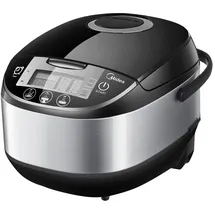 Midea Reiskocher, Multikocher mit 11 Programme, Rice Cooker 5 L für 2-10 Personen, Slow Cooker & Dampfgarer mit 24h Warmhaltefunktion, Timer, inkl. Dämpfeinsatz, Löffel & Messbecher, Schwarz & Silver