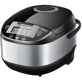 Midea Reiskocher, Multikocher mit 11 Programme, Rice Cooker 5 L für 2-10 Personen, Slow Cooker & Dampfgarer mit 24h Warmhaltefunktion, Timer, inkl. Dämpfeinsatz, Löffel & Messbecher, Schwarz & Silver