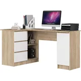 Akord Eck-Schreibtisch AKORD B20 links Sonoma-Eiche Front Weiß B155 x H77 x T85 cm - Hellbraun/Weiß