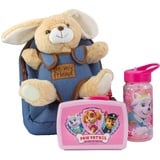 P:os 81443 PAW Patrol - Rucksack für Kinder mit abnehmbarem Plüschtier Hase Bob, Paw Patrol Brotdose und Trinkflasche in Pink, ideales Set für den Kindergarten oder bei Familienausflügen