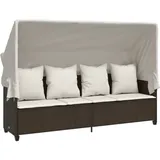 vidaXL Sonnenliege mit Dach und Kissen 200 x 59 x 25 cm Braun