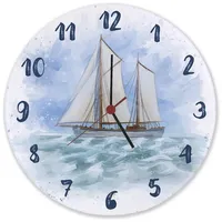 Speecheese Segelschiff Wasserfarbenoptik Wanduhr aus Glas Schöne Uhr mit