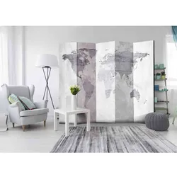 Spanische Wand mit Weltkarten Motiv Grau