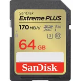 SanDisk Extreme PLUS SDHC-Speicherkarte, 64 GB, 170 MB/s, 80 MB/s, UHS-I-Klasse, ham_n13_00121592, Schwarz