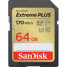 SanDisk Extreme PLUS SDHC-Speicherkarte, 64 GB, 170 MB/s, 80 MB/s, UHS-I-Klasse, ham_n13_00121592, Schwarz