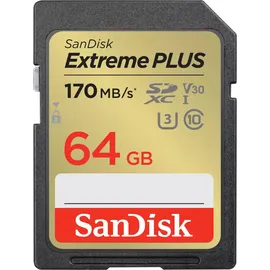 SanDisk Extreme PLUS SDHC-Speicherkarte, 64 GB, 170 MB/s, 80 MB/s, UHS-I-Klasse, ham_n13_00121592, Schwarz