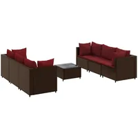 vidaXL 7-tlg Garten-Lounge-Set mit Kissen Braun Poly Rattan Modell 24