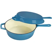 Echtwerk Schmortopf und Grillpfanne 2-in-1 Set, Gusseisen Bräter mit Deckel, Gusseisentopf mit Emaille-Beschichtung, Für Backöfen, Grill, BBQ und Induktion geeignet, Hellblau, 2,5 L, Ø 25,2 cm