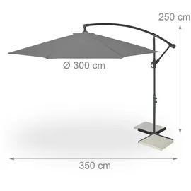 Relaxdays Ampelschirm Ø 300 cm grau inkl. Ständer und Schutzhülle