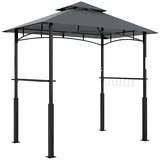 Grillpavillon Mit Led 243 X 148 X 248 Cm Wasserdicht Flammhemmend Gartenpavillon Mit Doppeldach,seitenregalen, Gartenlauben Mit Uv-schutz, Bbq Pavillon Aus Metall Grillzelt Für Party Bbq Grau