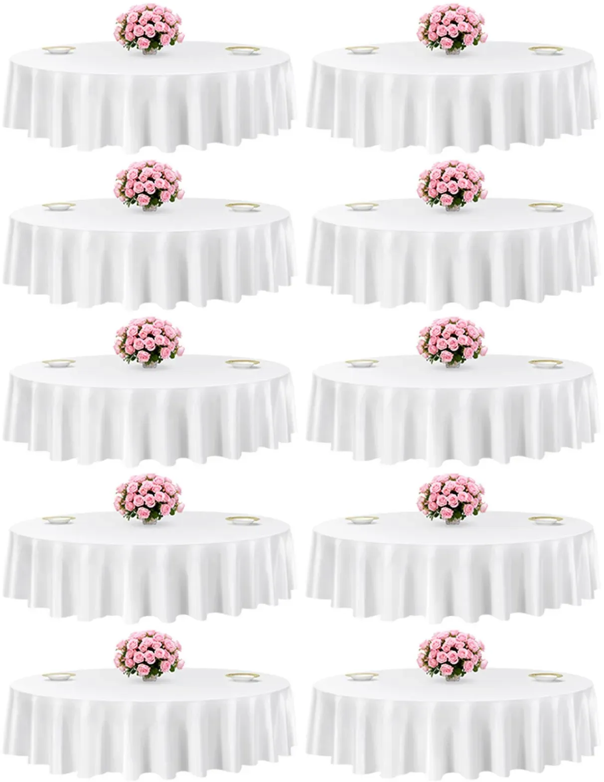 VEVOR 10 x runde Tischdecken Tischwäsche 2286 mm, knitterfreier Tischdeckenschutz, maschinenwaschbares Tischtuch aus Polyestergewebe für Partys Hochzeiten Bankette formelle Veranstaltungen, Weiß