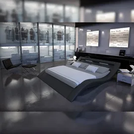 SalesFever Polsterbett 180 x 200 cm | LED-Beleuchtung | Bezug Kunstleder | B 216 x T 262 x H 69 cm | schwarz