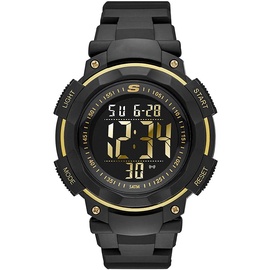 SKECHERS Herrenuhr Ruhland, Digitales Uhrwerk, 45mm Schwarzes, goldenes Polycarbonatgehäuse mit PolyurethanArmband, SR1019