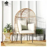 CHICFURN Rattanstuhl Ei-förmiger Outdoor-Korbsessel aus Rattan mit abnehmbarem Kissen (Packung, 1 St), Beiger Gartensessel für Balkon, Terrasse oder Veranda, wetterfest