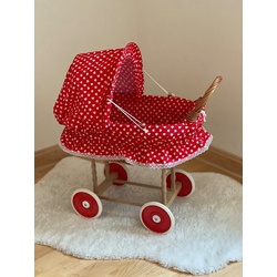 Welt der Träume Puppenwagen Puppenwagen Holzpuppenwagen Rot mit weißen Herzen inkl. Decke und Kissen rot