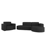 Fun Möbel Sofa Set 2-teilig Sessel und Ecksofa PALMA XS Stoff Scala Anthrazit Ottomane Rechts - Grau