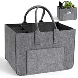 Haiane Filztaschen Shopper aus 4mm Filz – Tragekorb mit Griffen – Filztasche mit Fächern für Strand, Auto, Picknick, Robuster Tragekorb als Einkaufswagentasche, Mutti Korb (Grau-Dunkelgrau) - 40 cm x 27 cm x 27 cm