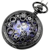 JewelryWe Retro Zahnrad Ritzel Hohe Openwork Handaufzug Mechanische Taschenuhr Skelett Uhr Pullover Halskette Kette Schwarz