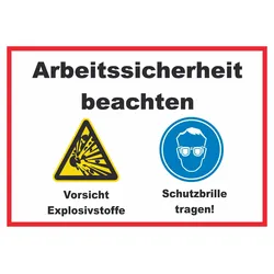 Arbeitssicherheit Explosionsstoffe Schutzbrille Schild A5 (148x210mm)