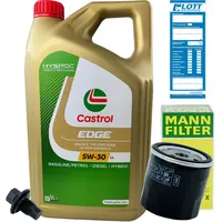 MANN Ölfilter + 5L Castrol Edge LL 5W-30 Motoröl + Schraube passend für VW 504.00 507.00