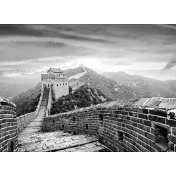 Fototapete PAPERMOON "Chinesische Mauer Schwarz & Weiß", schwarz (schwarz, weiß), B:3,50m L:2,60m, Vlies, Tapeten