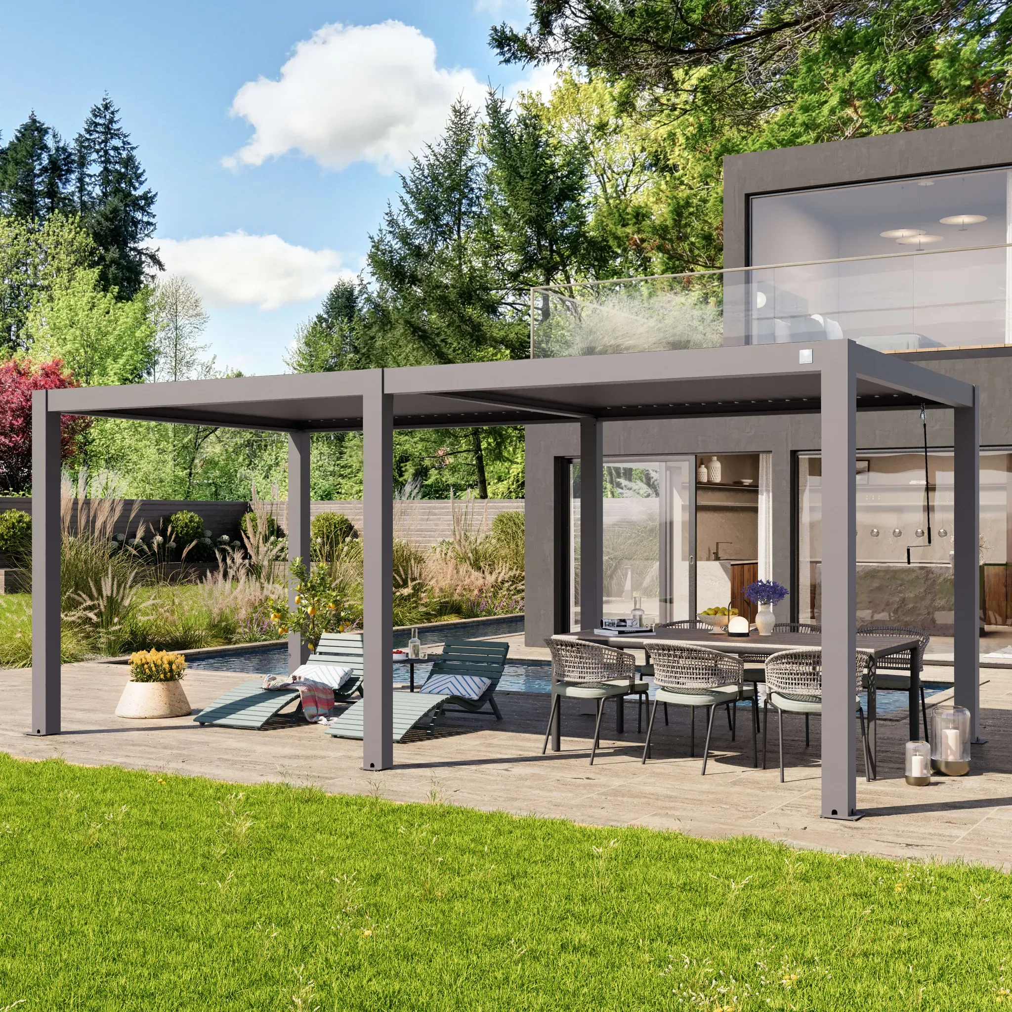 PRIMEYARD  Pergola 3x6m, tetto lamellare, grigio perla - (400119)