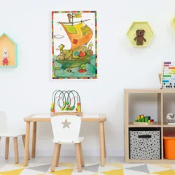 Leinwandbild LUCKYLINDE "Der kleine Bär und der kleine Tiger auf dem Segelboot", bunt, B:40cm H:60cm T:2cm, Canvas, Holzrahmen, Bilder, Exklusive JANOSCH Kindermotive