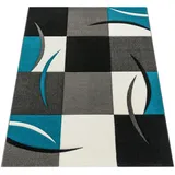 Paco Home Designer Teppich mit Konturenschnitt Karo Muster Türkis Grau, Grösse:160x230 cm