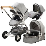 TPFLiving Kombi-Kinderwagen 3in1 Set - Modell Lux 7 Stoff - Grau