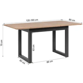 Homestyle4u Esstisch 120x80 in Braun ausziehbar Industrial Style | Gr.: onesize
