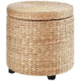 Homcom Hocker mit Stauraum khaki 43 x 43 cm (ØxH) Aufbewahrungsbox Fußhocker Rattanhocker Sitzhocker