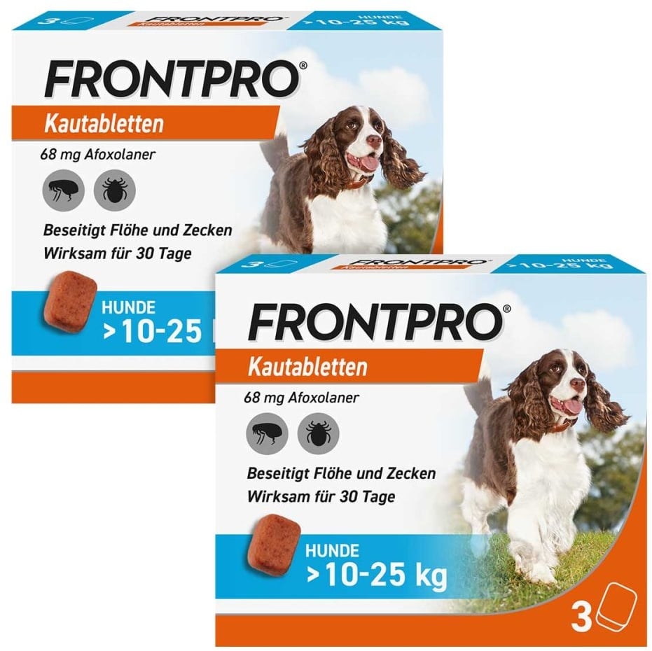 FRONTPRO Kautabletten für Hunde gegen Zecken & Flöhe 10-25 kg