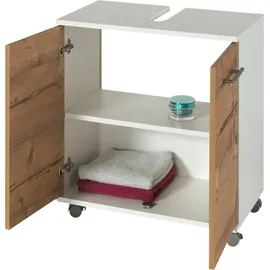 WELLTIME Waschbeckenunterschrank WELLTIME "Emmi, Breite 59 cm", weiß (weiß, silberfichte), B:60cm H:63,5cm T:32,5cm, FSC-zertifizierter Holzwerkstoff, Schränke, Waschbeckenunterschrank, Siphonausschnitt, Metallbeschläge