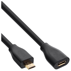 InLine Micro-USB Verl., USB 2.0 Micro-B Stecker auf Buchse, schwarz, vergoldete Kontakte, 3m