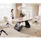 DeLife Esstisch Edge 180-220x100 Keramik Minas Melange Weiß-Beige W-Gestell Schwarz ausziehbar - Beige/Weiß