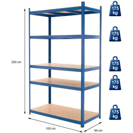 ECD Germany Lagerregal Metall/MDF 200x100x60 cm Blau 2er Set Schwerlastregal