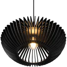 Trio Pendelleuchte Colino Mit Holz Lamellen Schwarz matt, Ø 40cm