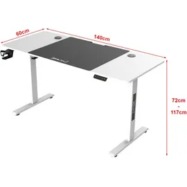 [pro.tec]® Höhenverstellbarer Tisch Stryn 140x60cm weiß