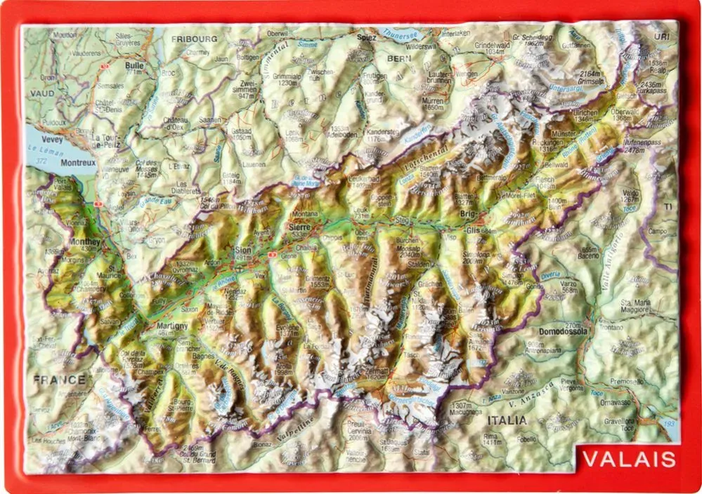 Georelief Reliefpostkarte Valais - 0