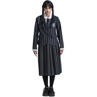 Chaks Wednesday Schuluniform, 3-teiliges Kostüm für Erwachsene, in Schwarz-Grau, Outfit für Halloween und Karneval
