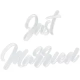 Partydeco Bügelbild Schriftzug 30x18cm Just Married Bügelsticker Kleidung Hochzeit Bügelflicken Applikationen zum Aufbügeln Aufbügelflicken Aufbügler Groß Weiß