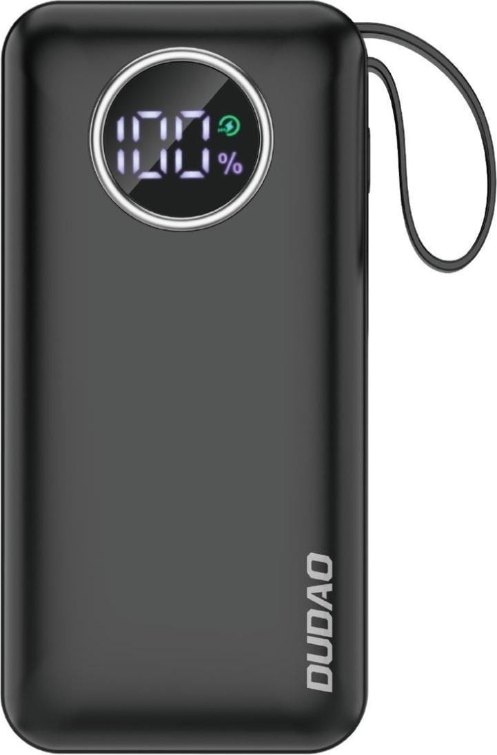 Dudao powerbank 10000mAh 1xUSB-A / 1xUSB-C 22.5W with built-in cable 1xLightning / 1xUSB-C black (K1 (10000 mAh, 22.50 W), Powerbank, Schwarz