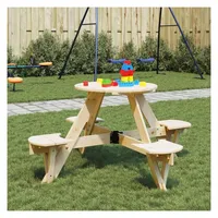 vidaXL Picknicktisch für 4 Kinder mit Schirmloch Rund Massivholz Tanne