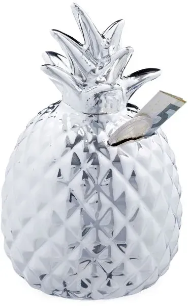 Relaxdays 2 x Spardose Ananas in Silber Silber