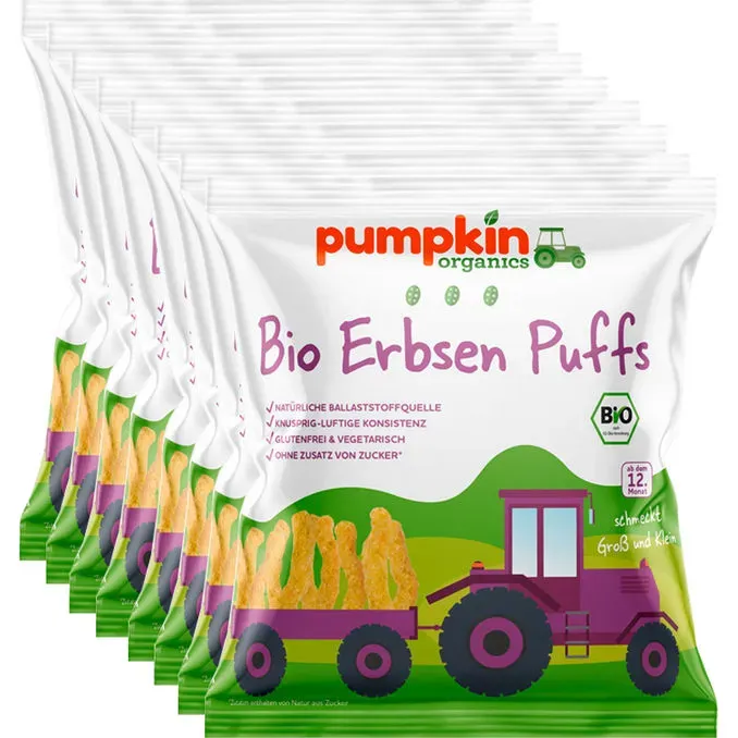 Pumpkin Organics BIO Erbsen Puffs, 8er Pack