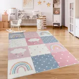 Paco Home Kinderteppich »Eliz 396«, rund, 12 mm Höhe, Spielteppich, Patchwork-Muster, Motiv Regenbogen, Wolke & Herz