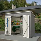 8x4 FT Metall Gerätehaus Gartenhaus Inkl. Metallfundament (ohne Boden), wetterfest Gartenschuppen für Outdoor Garten Terrasse, Grau - Grau