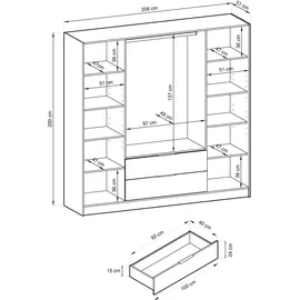 masseno Drehtürenschrank CATERINA 206 x 200 x 51 cm Schwarz