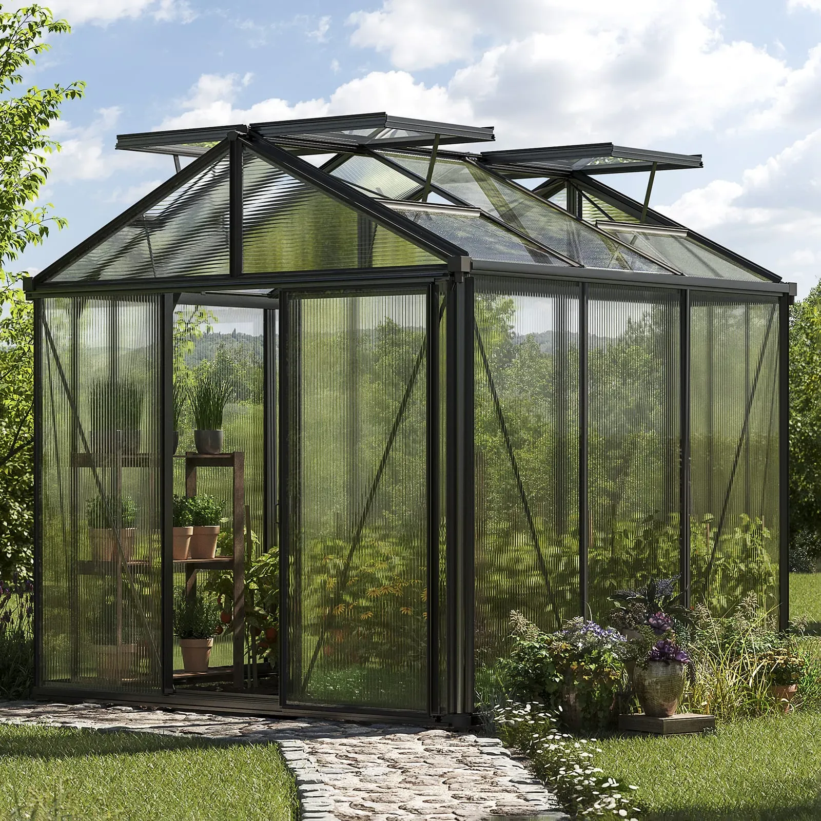 GFP Profi 235 x 235 cm Gewächshaus, Pulverbeschichtet Anthrazit, RAL 7016 | Aktionsset - Profi 1 - (GFPV00174)